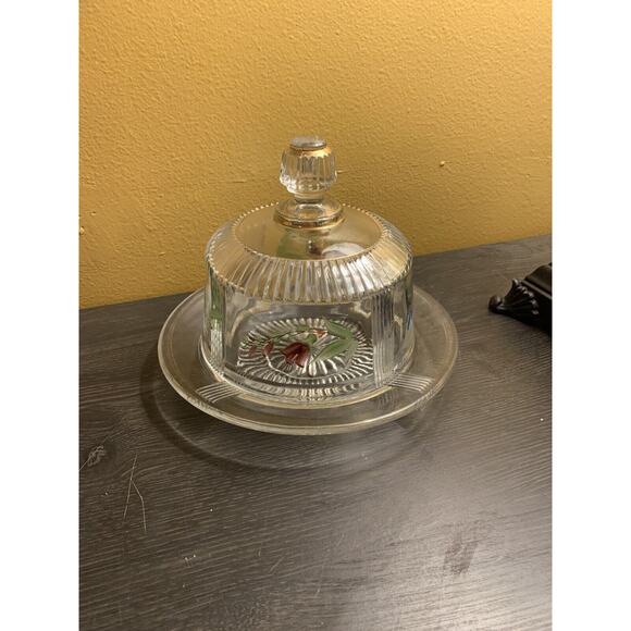 Vintage‎ EAPG Flint Glass Regina Rib Band Floral Covered Butter Cheese Dish - Picture 1 of 10